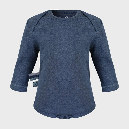 Langarm-Body in Indigo Melange – Bio-Baumwolle