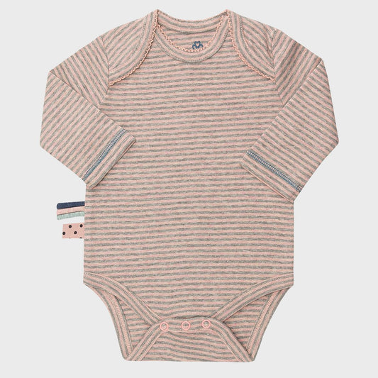 Langarm-Body in rosa-grau-gestreift  – Bio-Baumwolle