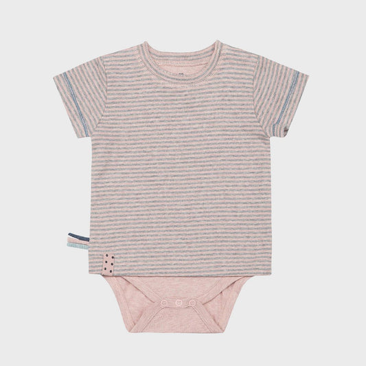 Kurzarm-Body 2-in-1 in Striped Rose – Bio-Baumwolle