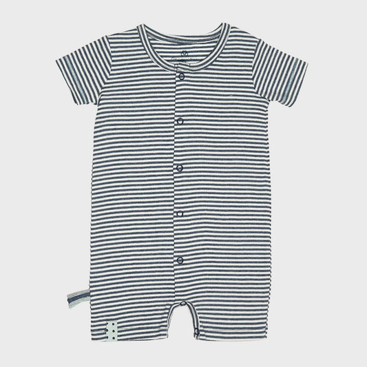 Frontansicht Strampler mit Streifen in Indigo Melange – OrganicEra