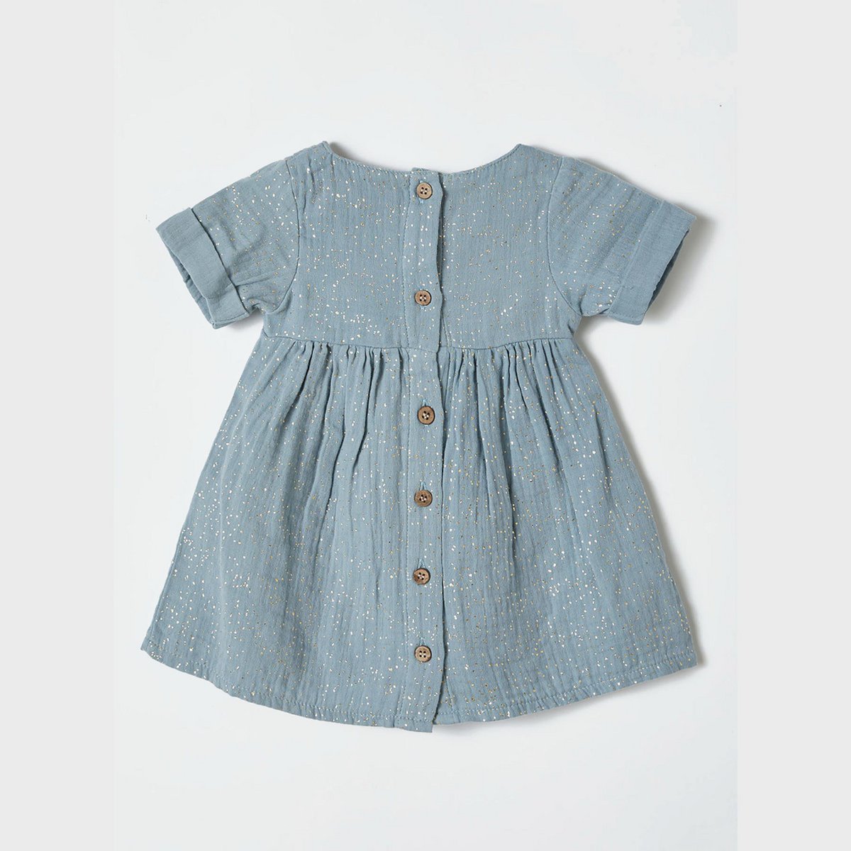 Rückseite Glitzer-Kleid für Babys & Kinder – weich & festlich. zu sehen ist die Knopfleiste am Rücken