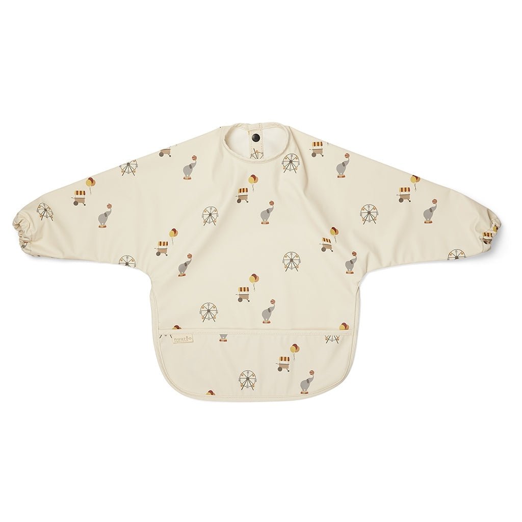Langarm-Lätzchen „Zirkus“ mit Zirkusmotiven in Creme