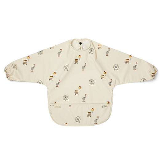 Langarm-Lätzchen „Zirkus“ mit Zirkusmotiven in Creme