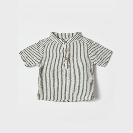 OrganicEra Bio-Musselin-Shirt in Grau mit Streifen – Vorderansicht