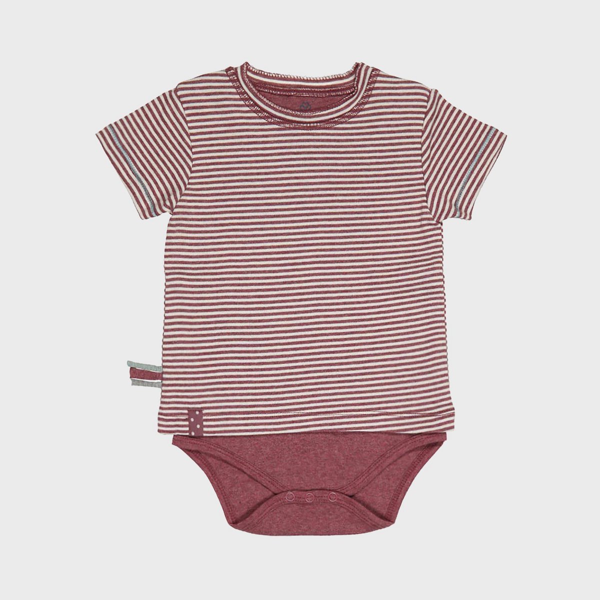 Kurzarm-Body 2-in-1 in Striped Bordeaux – Bio-Baumwolle
