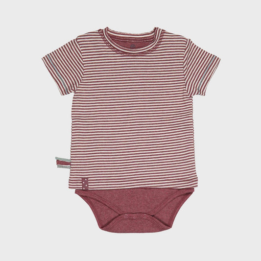 Kurzarm-Body 2-in-1 in Striped Bordeaux – Bio-Baumwolle