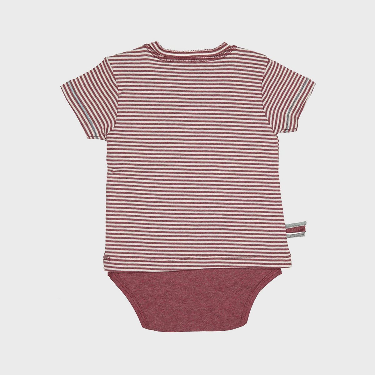 Kurzarm-Body 2-in-1 in Striped Bordeaux – Bio-Baumwolle