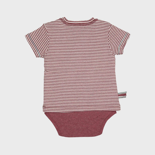 Kurzarm-Body 2-in-1 in Striped Bordeaux – Bio-Baumwolle