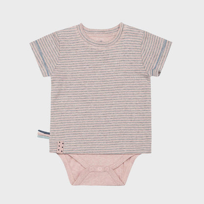 Kurzarm-Body 2-in-1 in Striped Rose – Bio-Baumwolle