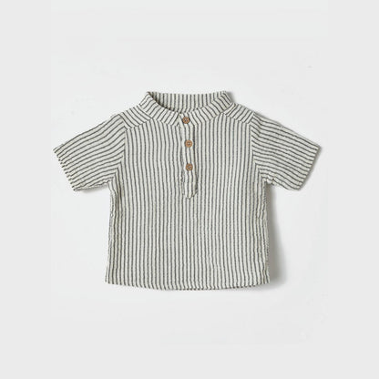 OrganicEra Bio-Musselin-Shirt in Grau mit Streifen – Vorderansicht
