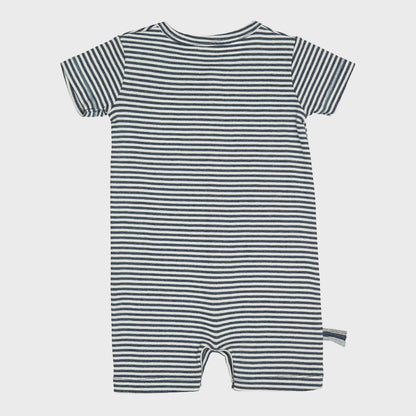 Rückansicht Strampler mit Streifen in Indigo Melange – OrganicEra
